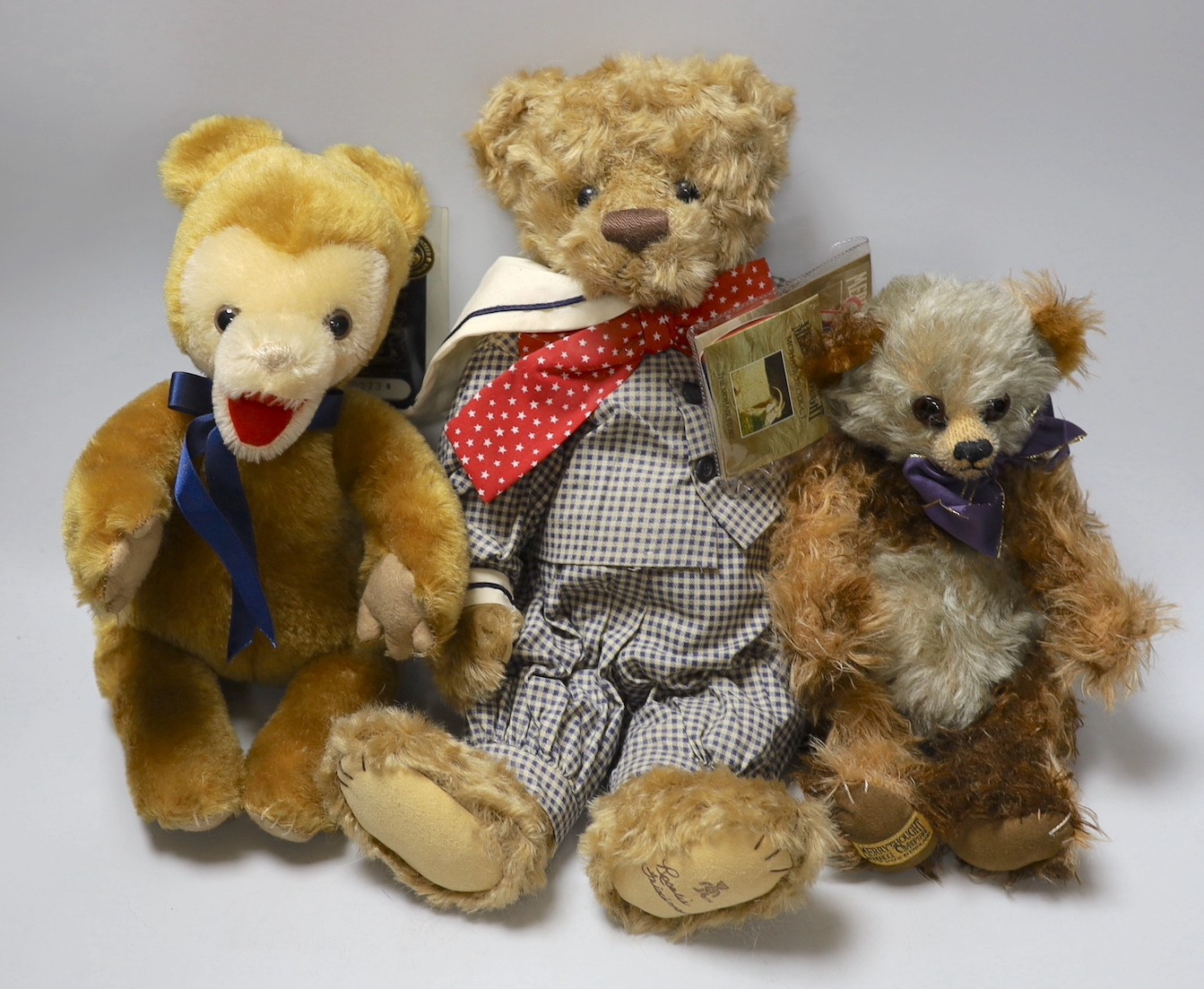 A Steiff elephant, a limited edition Merrythought 'Do Fings' with certificate and Rosalie Heichman bear Merrythought Panda limited edition